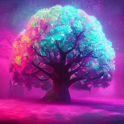 colorful ethereal occult tree of life, fantasy, mythical, fractal, octane render, unreal engine, raytracing, trending on Artstation, digital art